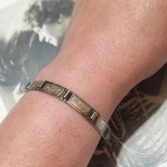 WWI yr1916 Antique Forget Me Not Sterling Panel Bracelet - Picture 2 of 10